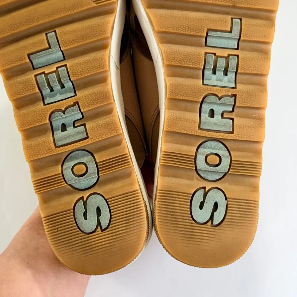 Sorel Cameron Flatform Sandal Womens 8.5 Tan Beige Leather Crisscross Boho Slide